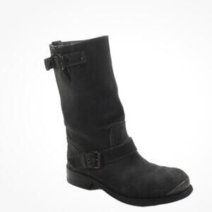 Bottega Veneta Womens Suede Buckle Closure Ankle Boots Grey Size 38.5 8.5